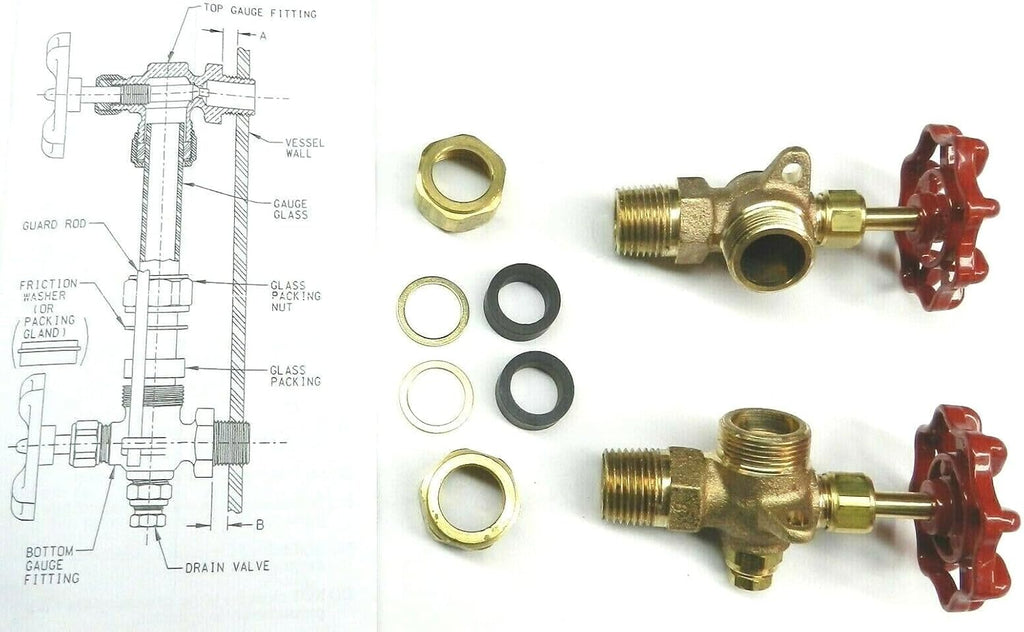 Steamer Sight Glass Water Gauge Valve Set for 5/8" Diameter Steamaster Boilers