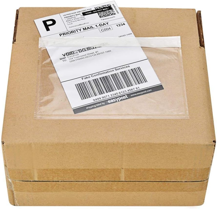 7.5" x 5.5" Clear Adhesive Top Loading Packing List Clear Shipping Pouches, Mailing/Shipping Label Envelopes (1000 Pack)