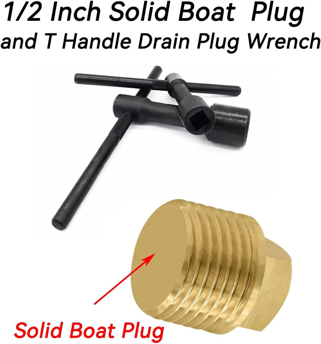 Solid Boat Plug - 1/2 Inch Drain Plugs with T Handle Wrench Tool Kit for Most Hulls