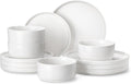 12 Pieces Porcelain Dinnerware Set, Modern White Dish Set for 4, Premium Serving Plates and Bowls Sets, Chip and
