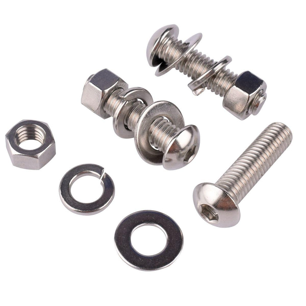 8 Sets 3/8-16 x 1-1/2" Button Head Socket Cap Bolts Screws, Hex Nuts, Flat & Lock Washers, 304 Stainless Steel 18-8 Fully Machine Thread, Silver