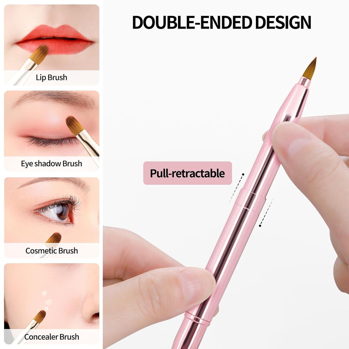 2 Pack Lip Brush for Lipstick, Retractable Lip Brushes, Dual-ended Makeup Brush for Lipstick Lip Gloss, Include Lid