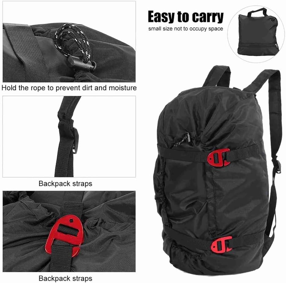 Rock Climbing Rope Bag – Water proof Oxford Folding Storage Backpack with Ground Sheet, Adjustable Shoulder Strap for