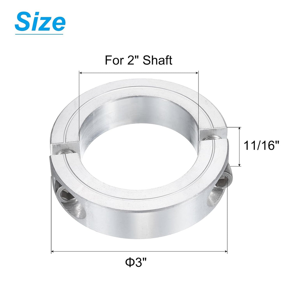 uxcell Double Split Clamp-On Shaft Collar 2" Bore, Aluminum Alloy