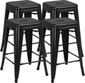 24 Inch Metal Bar Stools Set of 4, Stackable Barstools, Black