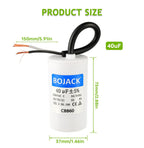 BOJACK Run Capacitor 40 uF MFD 250V AC 40 MFD CBB60 2 Wire 50/60Hz Cylinder Motor Run Capacitor for Motor Blower air Compressor and air Conditioner Compressor Replacement Part