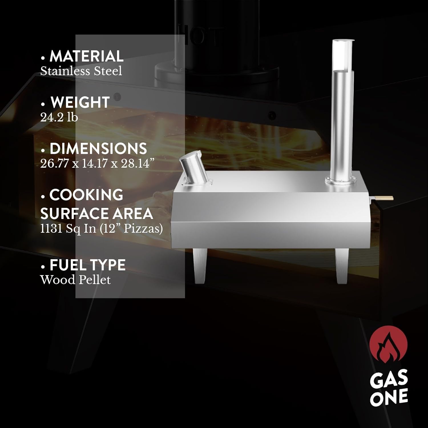 GasOne PZW-12A Pizza Ovens Wood Pellet 12” Pizza Oven Cooking Pizza Maker Portable Stainless Steel Pizza Grill