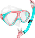 Kids Snorkel Set, Dry Top Snorkeling Gear Kids Swimming Goggles, Anti-Fog Tempered Glass Snorkel Mask with Foldable
