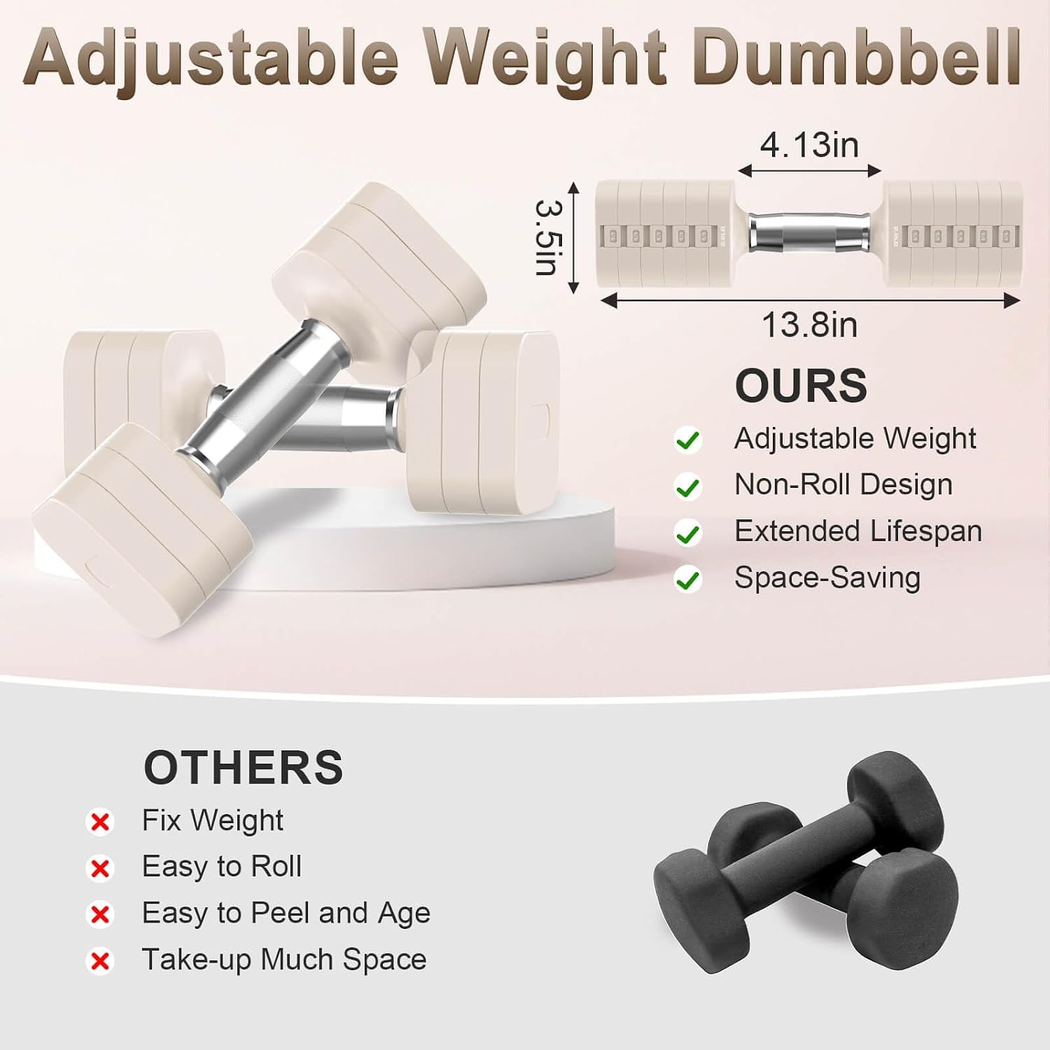 30.8LB Adjustable Dumbbell Set, Hand Weights Set for Home Gym | Each Adjustable Weight Dumbbell with 6 Levels