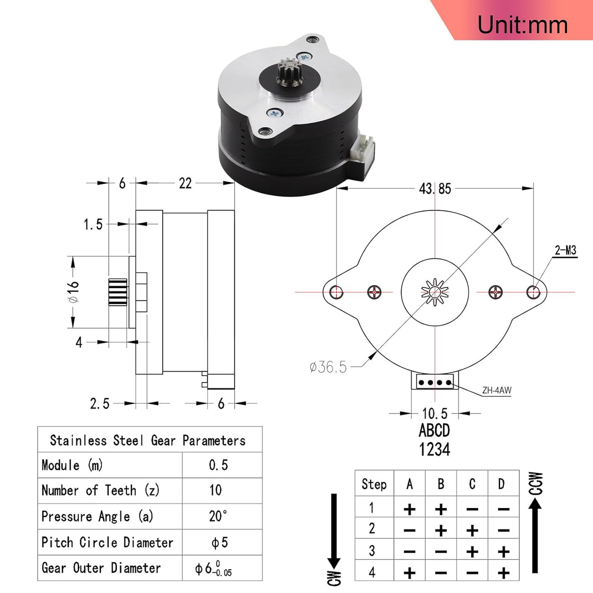 NEMA 14 Stepper Motor, 36mm Pancake Stepper Motor for 3D Printer, 10Teeth Extruder Circular Stepper Motors, 2-Phase 4-Wire 100mN・m Compatible with Voron 2.4/Trident/Switchwire & Galileo Extruder
