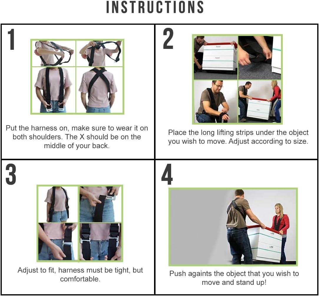 Moving Straps, 2-Person Lifting and Moving System – Adjustable Shoulder Dolly for Moving Furniture, Appliances, and