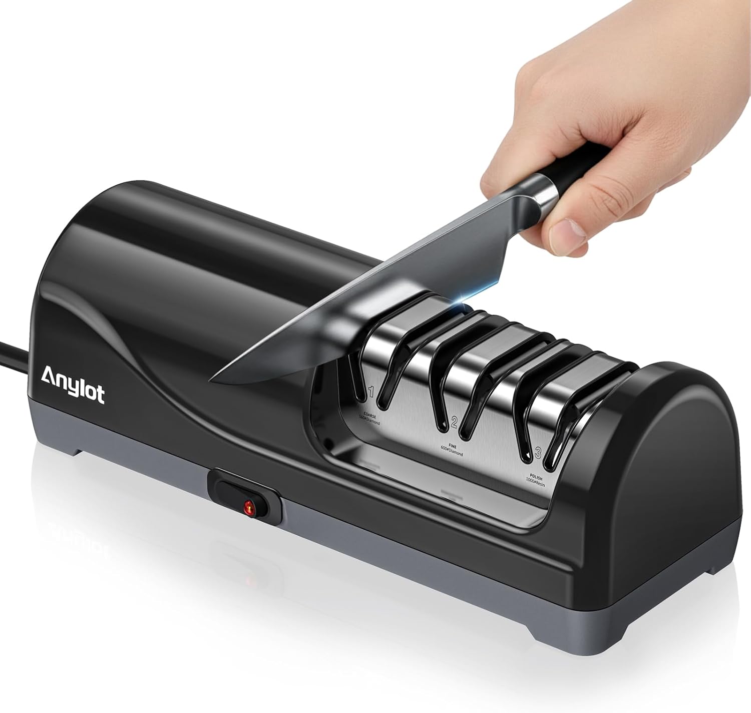 Electric Knife Sharpener for Kitchen, 3-Stage Knife Sharpener Electric with 100% Diamond Abrasives, 20° Precision