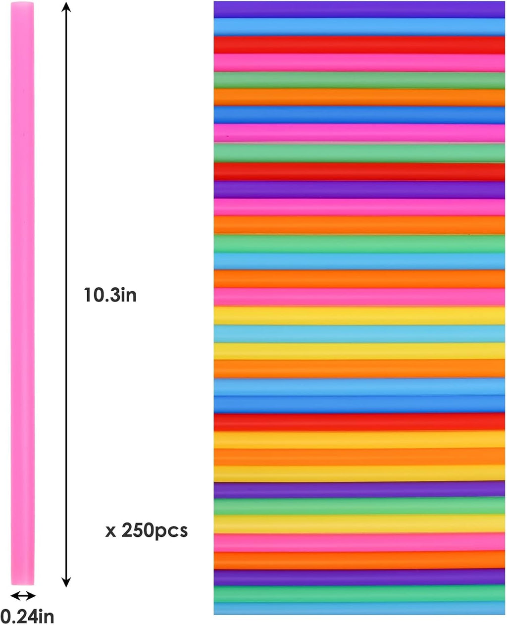 10.3" Disposable Plastic Drinking Straws, 250 Pack, Colorful