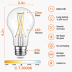 A19 Vintage Dimmable LED Light Bulbs, E26 Base 60W Equivalent, 6 Pack