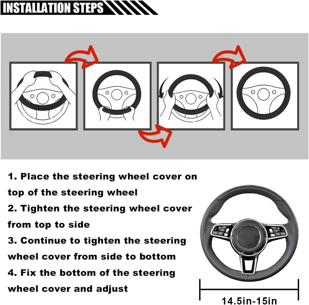 14.5"-15" Car Steering Wheel Cover, Microfiber Leather Cover, Anti-Slip Breathable Steering Wheel Decoration