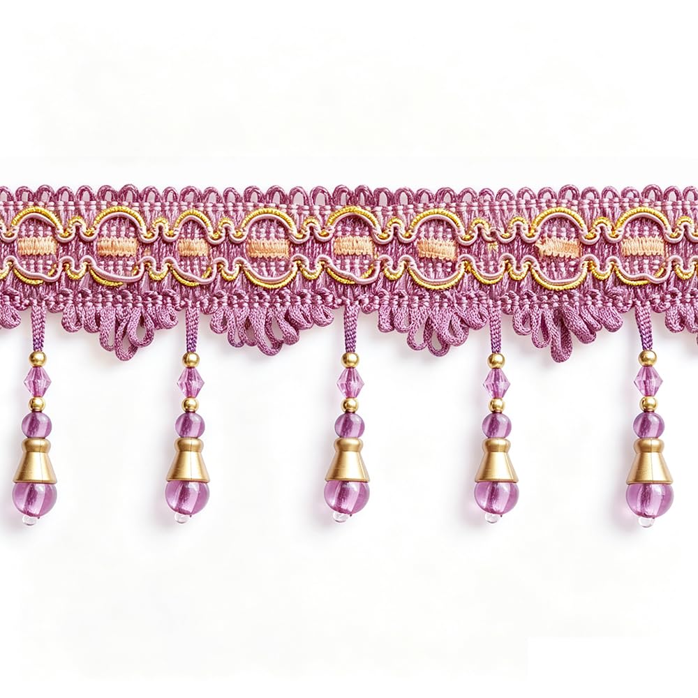 4 Yards Deep Purple Beaded Fringe Trim, Tassel for Sewing DIY