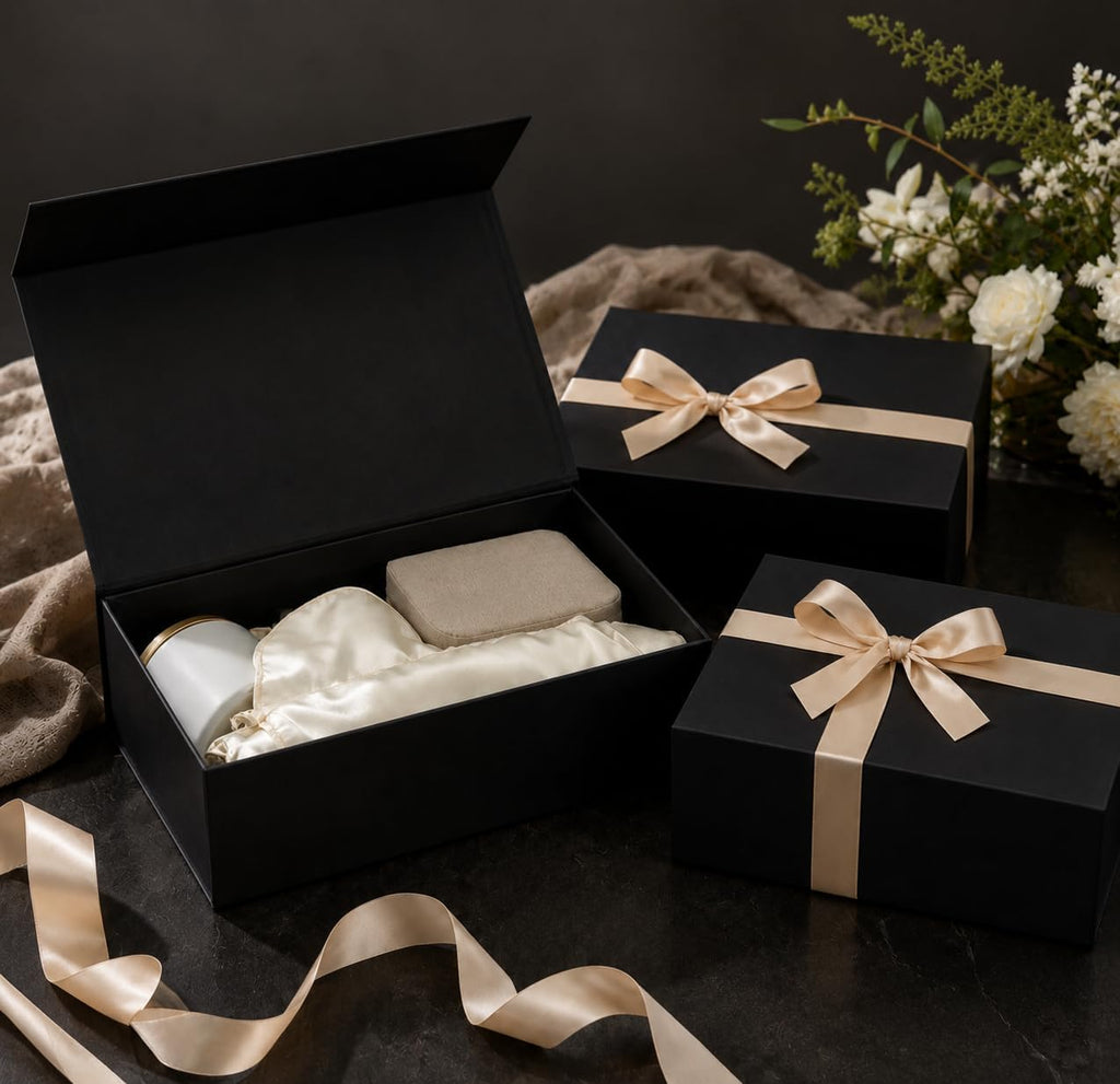 6 Pack Black Gift Boxes with Lids, 9.5 x 6 x 3 Inch Boxes with Ribbon for Groomsmen gifts, Magnetic Gift Boxes for