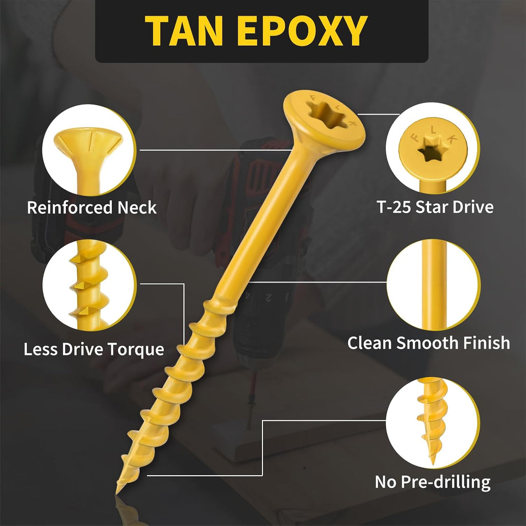 Wood Screws 2 inch, 310PCS, FIXLINK #8 x 2 Deck Screws, Tan