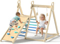 4 in 1 Indoor Jungle Gym, Foldable Wooden Climbing Set with Swing, Slide, Ladder and Climbing Wall, Montessori
