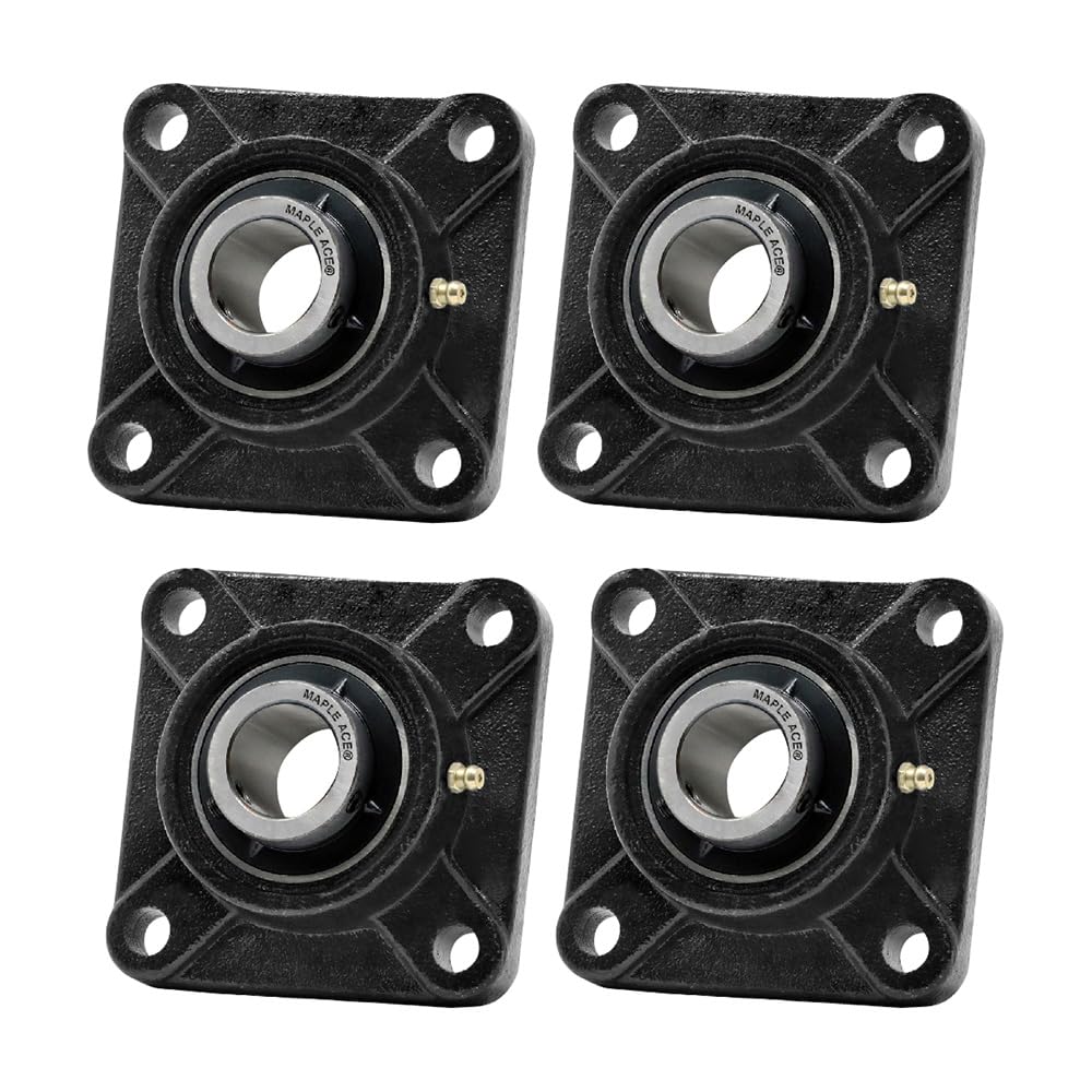 MAPLE ACE UCF204-12 Square Flange Bearing 3/4" Bore, 4-Bolt Self-Aligning, Solid Base, Heavy Duty (Qty 4)