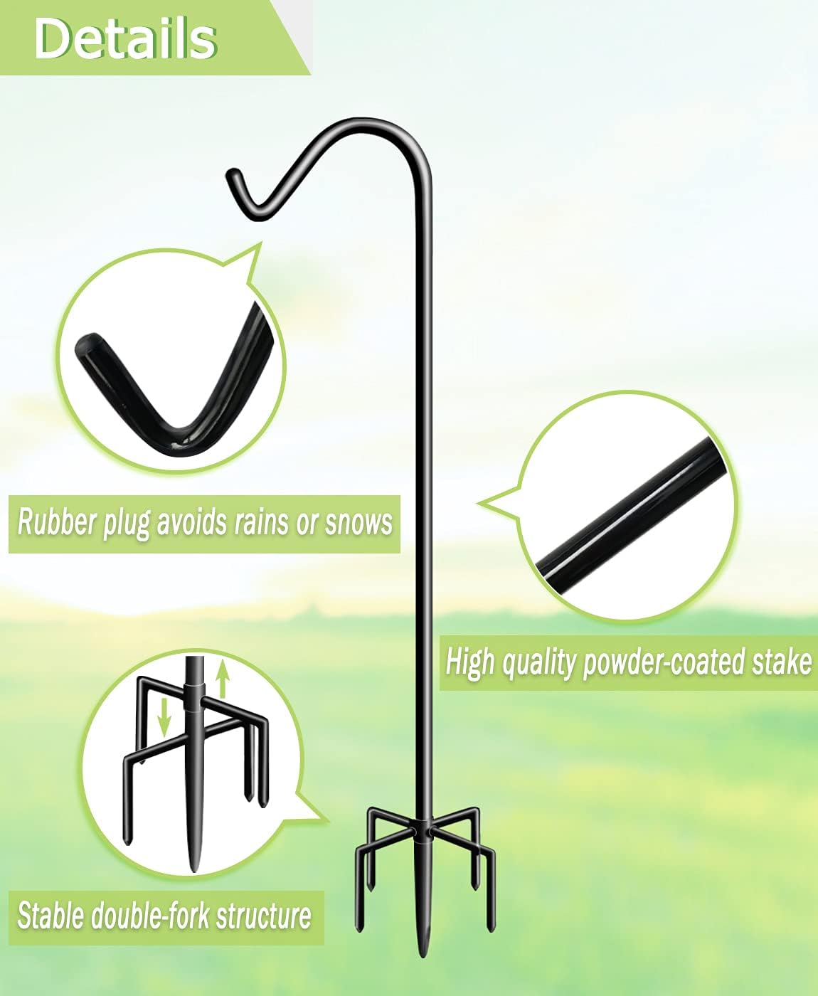 92 Inch Tall Shepherd Hooks with 5-Forked Base, Adjustable Heavy Duty Bird Feeder Pole Stand Hanger for Outdoor