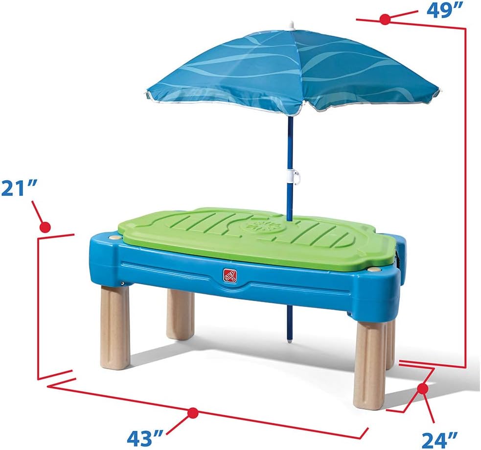 Step2 Cascading Cove Sand and Water Table, Kids Activity Sensory Playset, Comes with Umbrella, Summer Outdoor Toys, 7