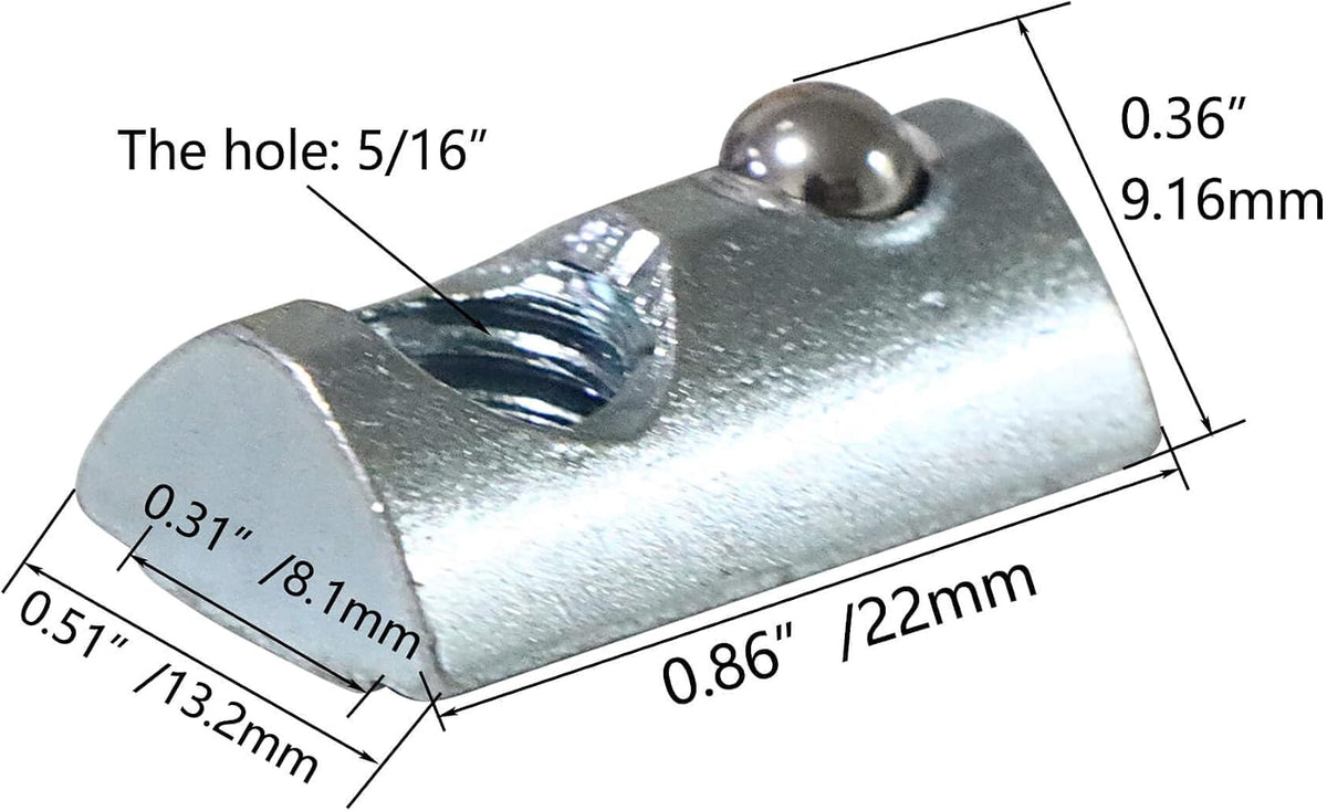 20 Packs 5/16-18 Threaded Steel Roll in T-Nut with Ball Spring, T Slot Accessories for Aluminum Extrusion Profile Rail