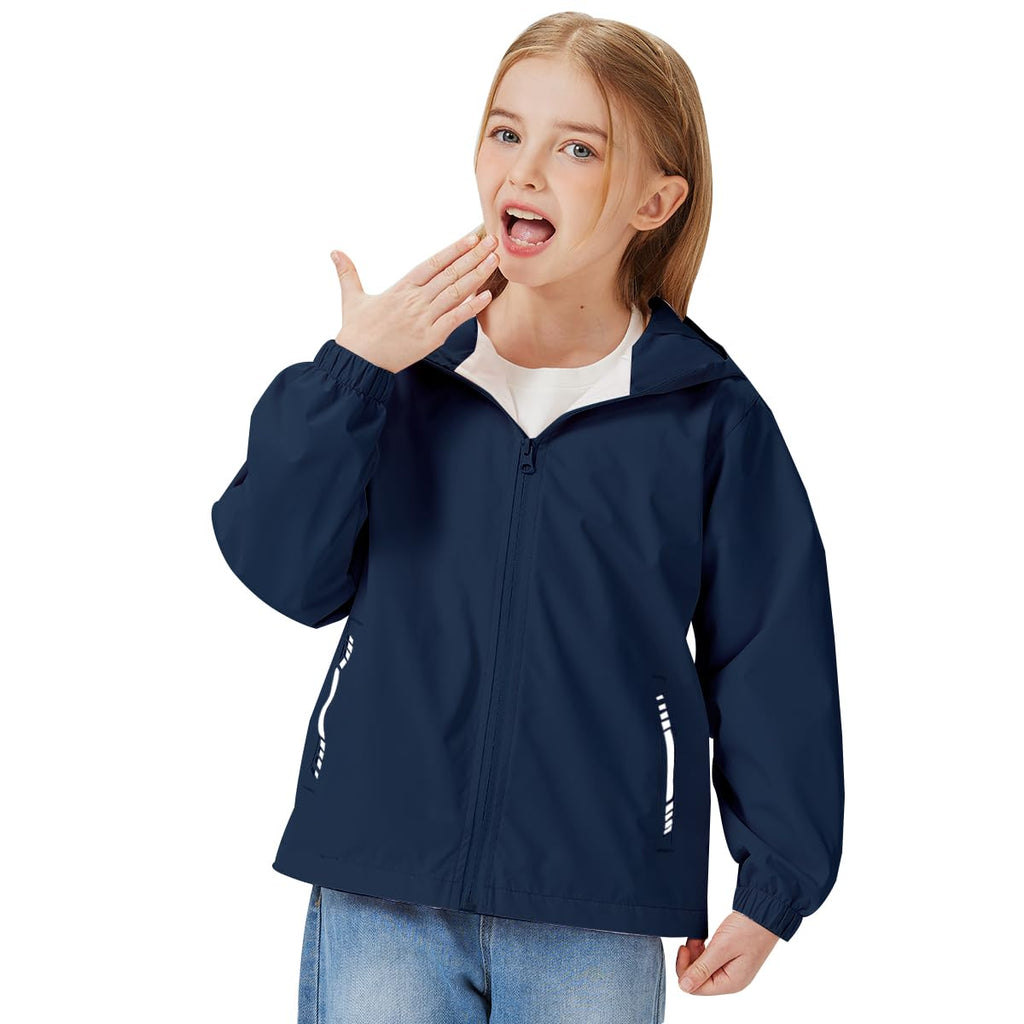 Boys Girls Waterproof Rain Jacket Lightweight Windbreaker Hooded