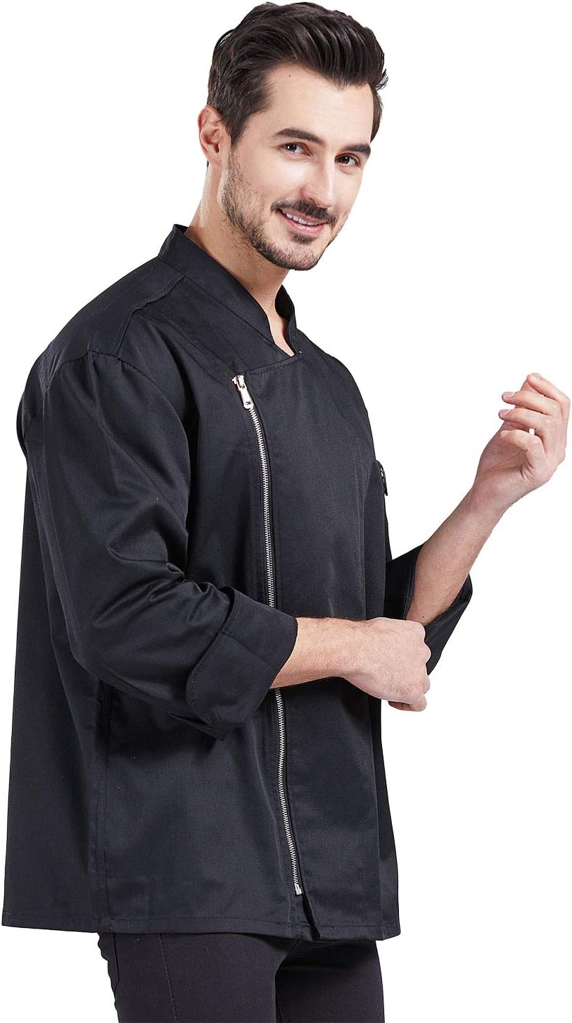 Unisex Chef Coat Long Sleeve Chef Jacket with Zipper