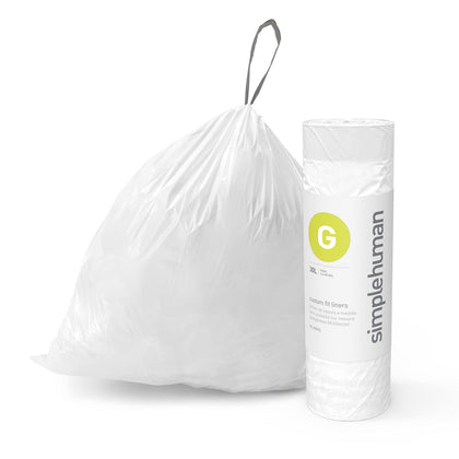 Code G Custom Fit Drawstring Trash Bags, 240 Count, 30 Liter / 8 Gallon, White