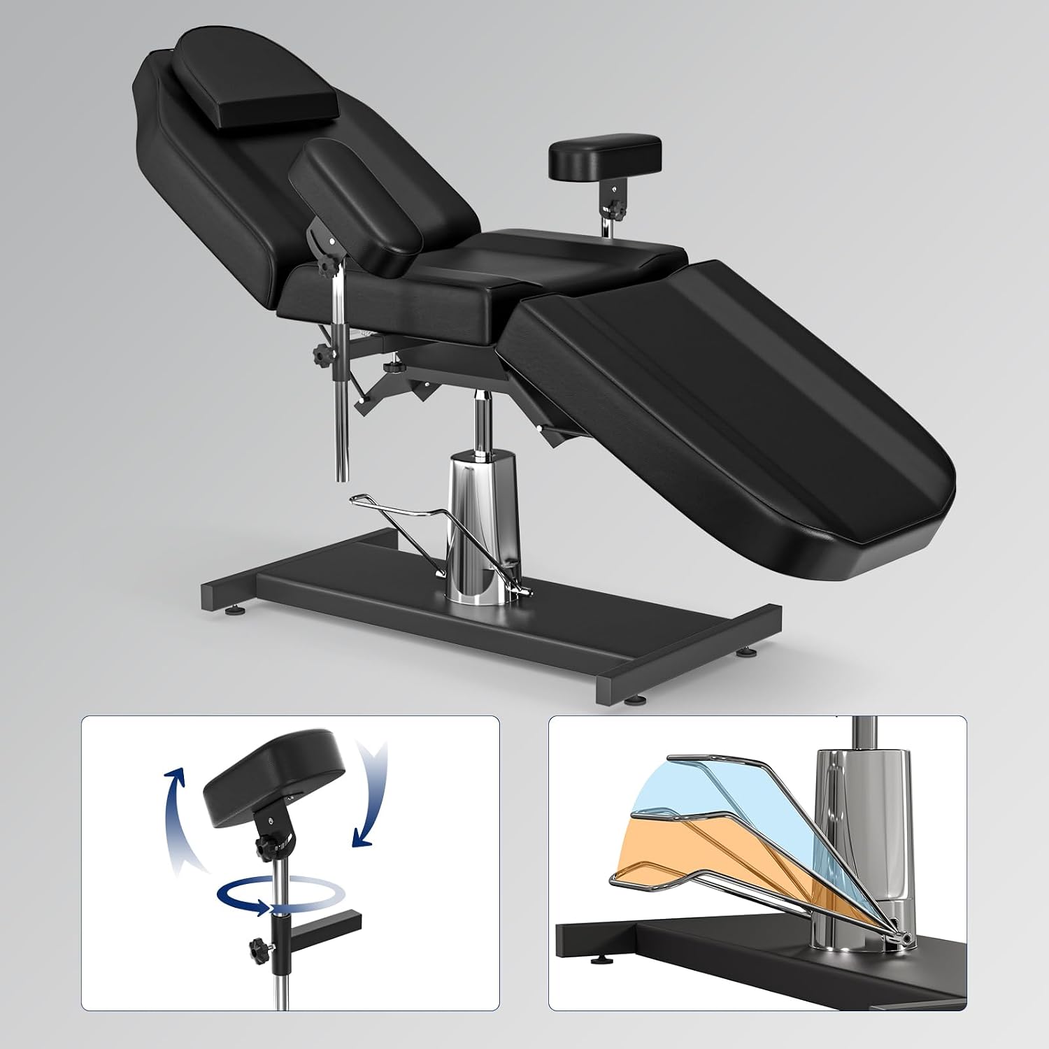 Hydraulic Esthetician Chair Bed, Black Tattoo Chair for Clients