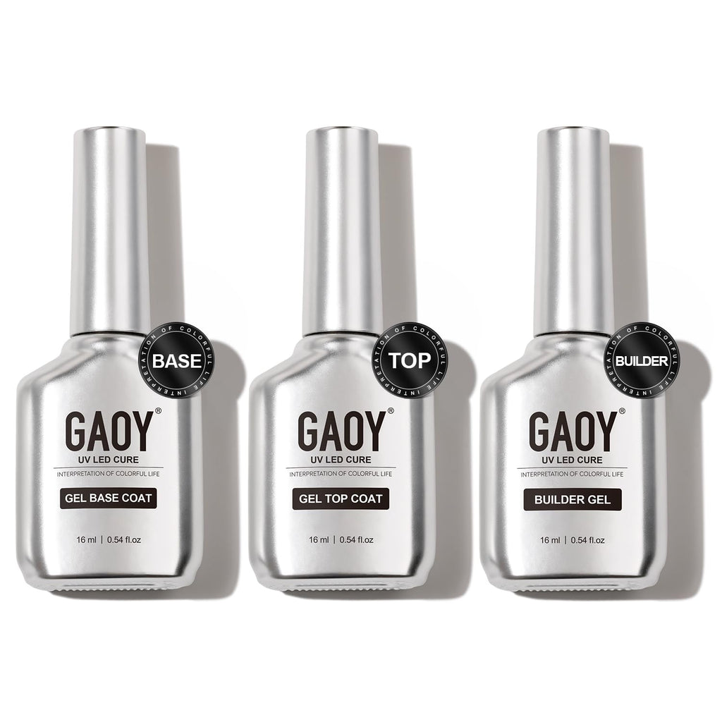 16ml Gel Top Coat, Builder Gel and Base Coat Set, 3 Pcs | Clear Glossy No Wipe Gel Top, Base Coat and Builder for Gel