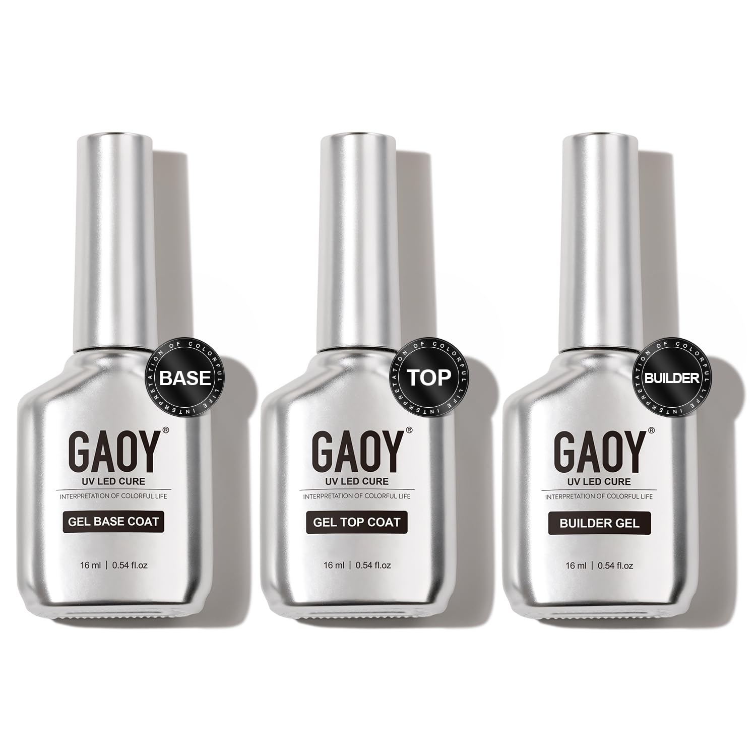 16ml Gel Top Coat, Builder Gel and Base Coat Set, 3 Pcs | Clear Glossy No Wipe Gel Top, Base Coat and Builder for Gel
