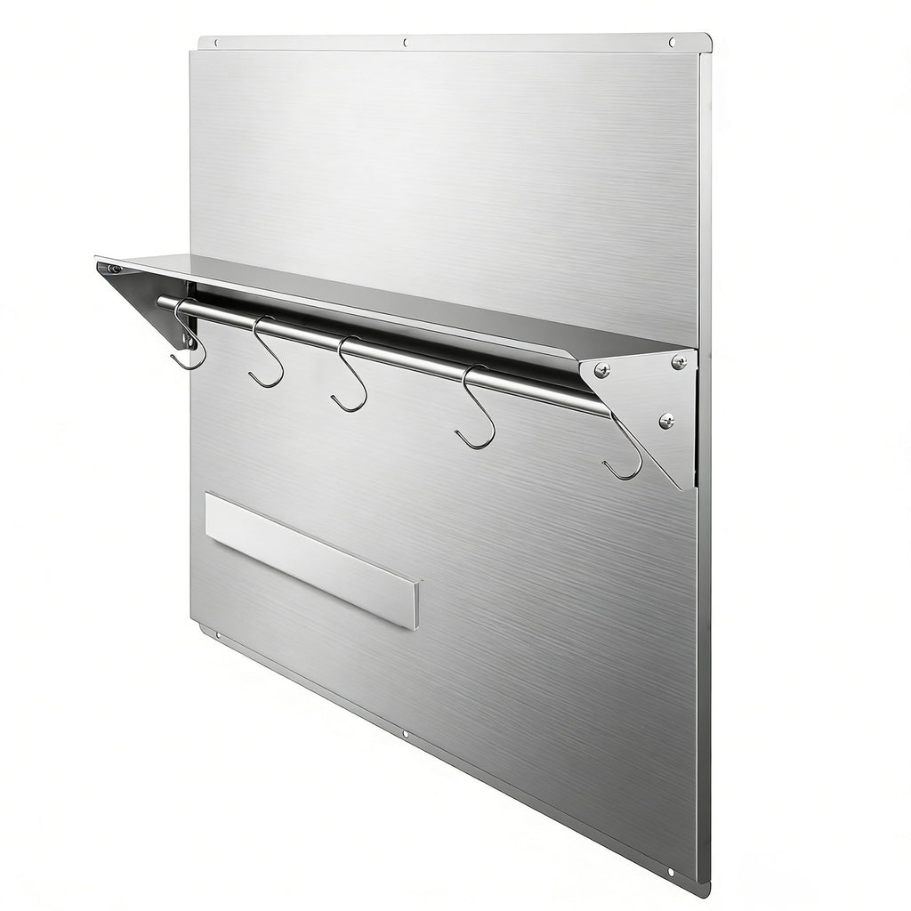 Range Backsplash – 36"x30" Stainless Steel Backsplash with Storage Shelf & Magnetic Knife Holder, Stove Backsplash for Kitchen Wall Protection, Pre-Drilled Holes for Easy Installation & Easy Clean