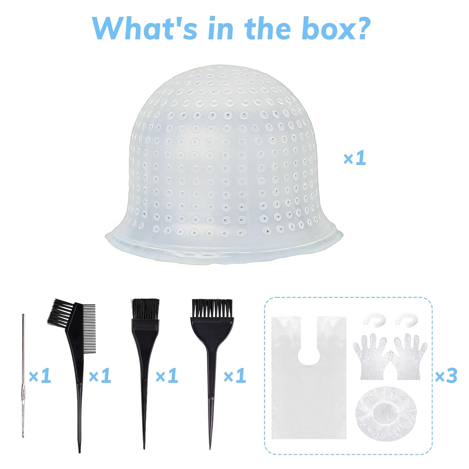 Silicone Highlight Cap Set for Salon Hair Dyeing Color Hair, 8-pcs