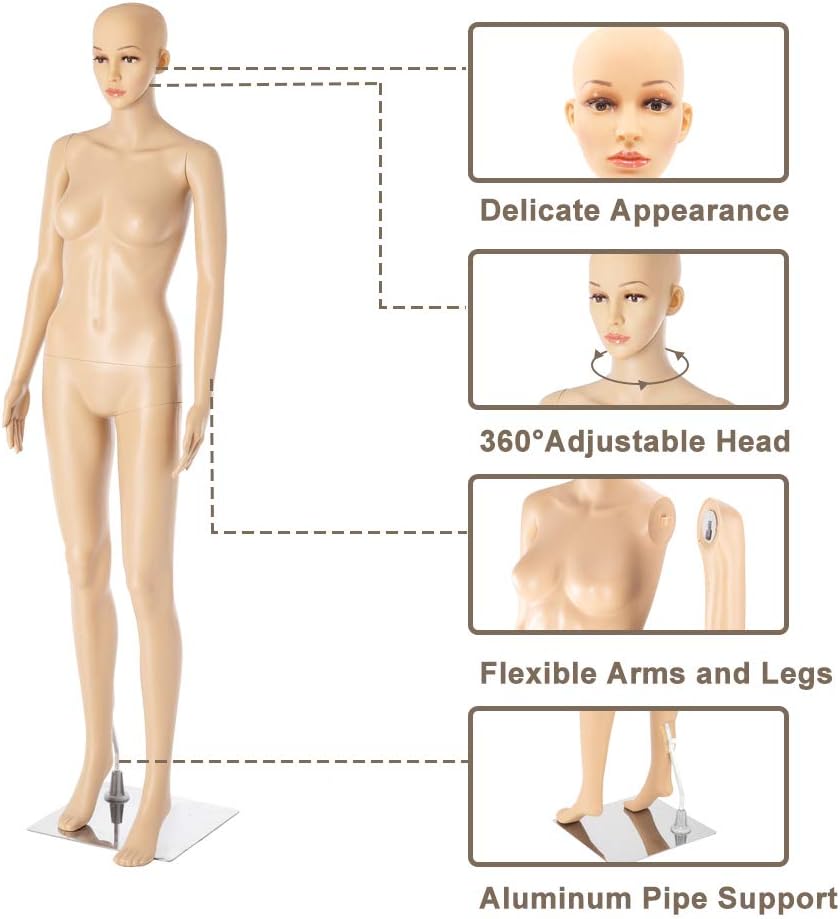 Female Mannequin Full Body Adjustable Torso Dress Form with Metal Base, 68inch, Detachable Plastic for Displays