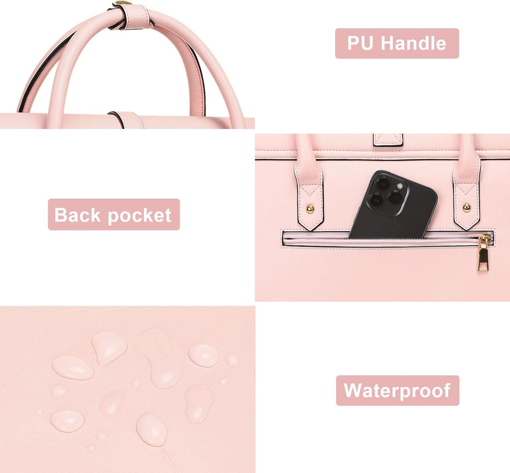 Laptop Bag for Women, PU Leather Laptop Shoulder Bags Convertible Backpack, Work Travel Computer Bag with Bowknot