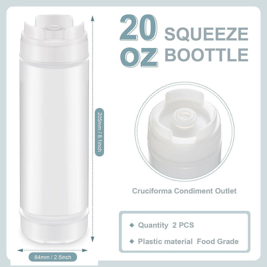 2 Pcs 20 oz Sauce Bottles, Inverted Squeeze Condiment Bottle,White