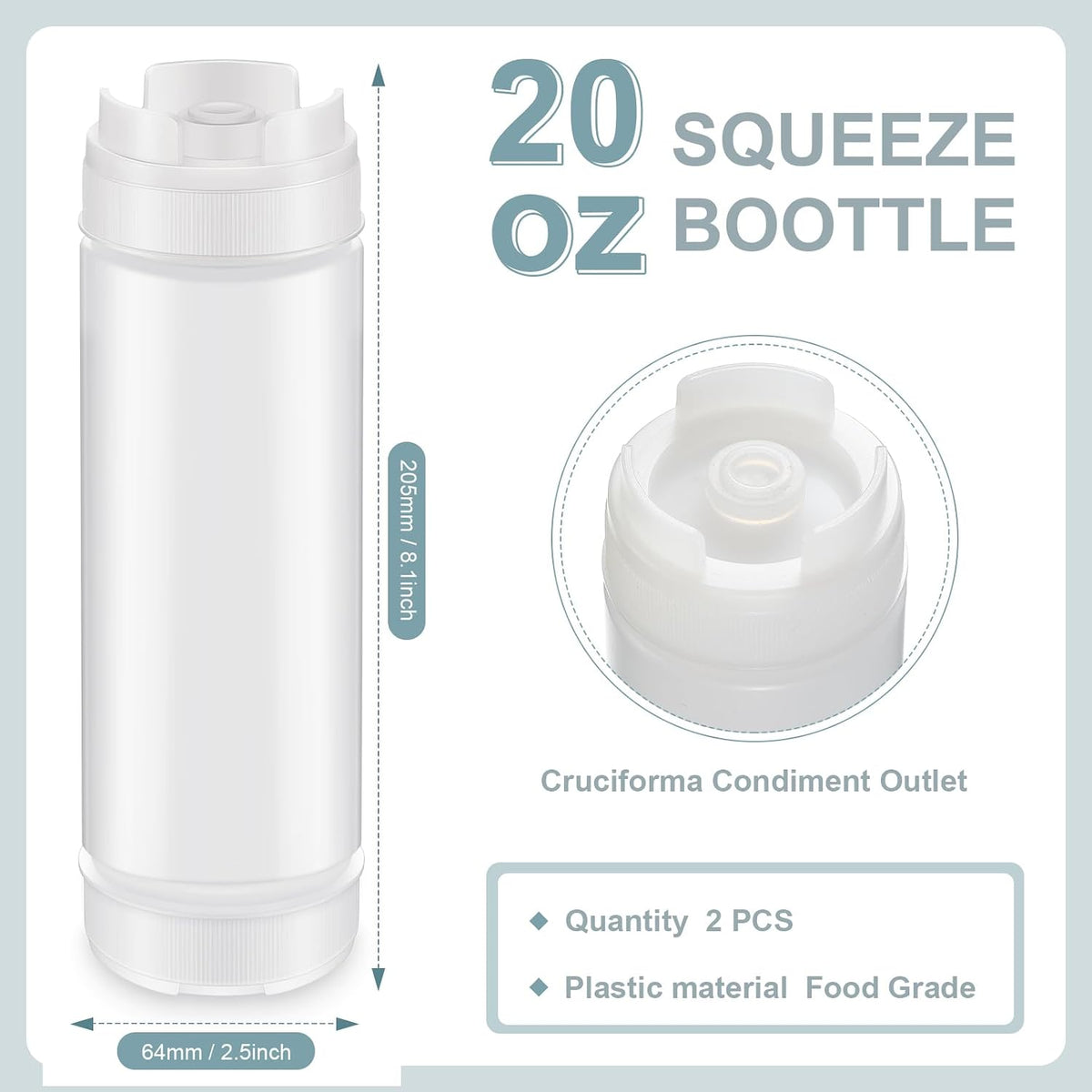 2 Pcs 20 oz Sauce Bottles, Inverted Squeeze Condiment Bottle,White