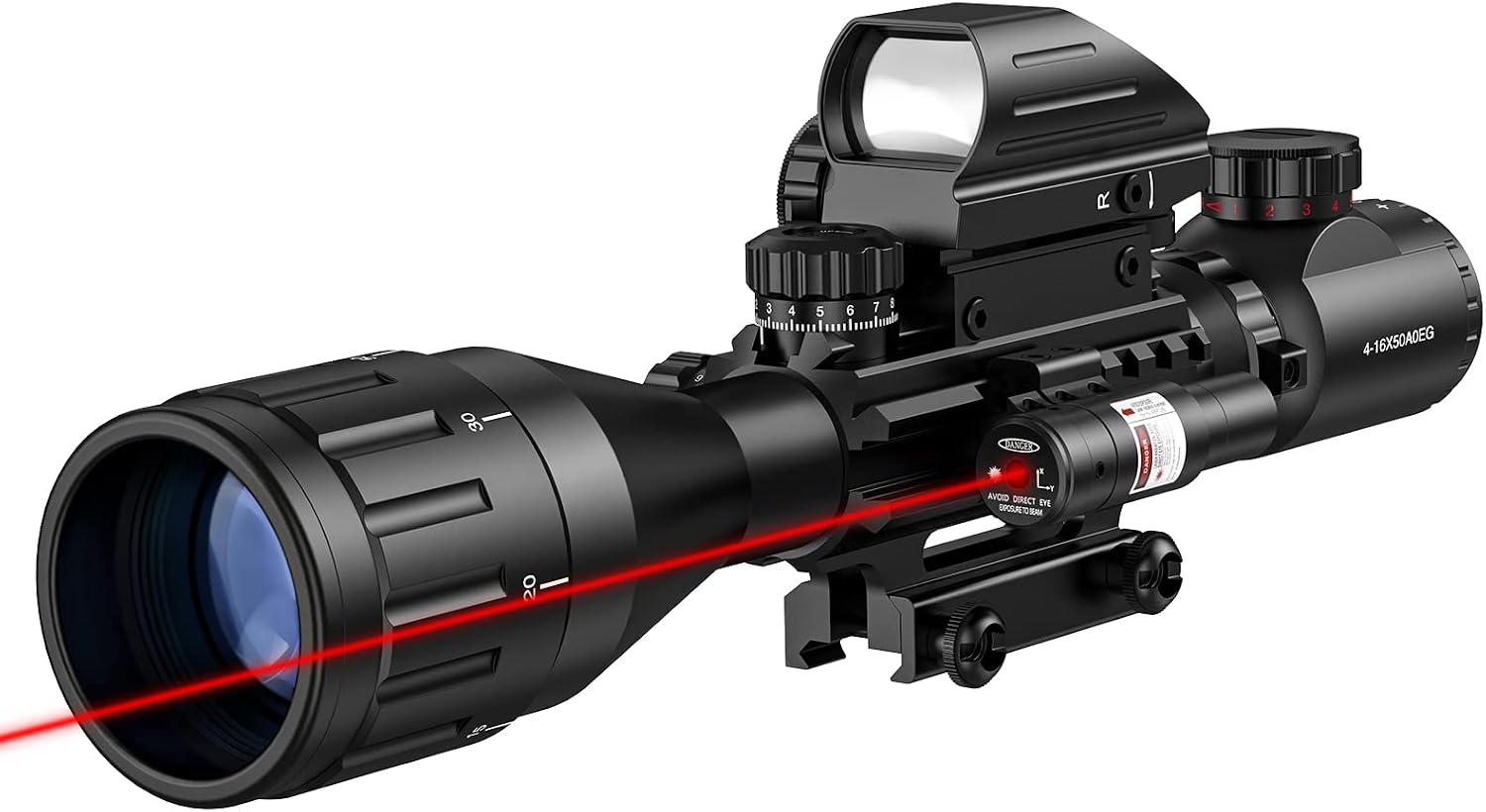 4-16x50 AO Hunting Rifle Scope Dual Illuminated Rangefinder Optics & 4 Holographic Reticle Red/Green Dot Sight &