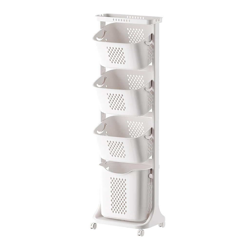 4-Tier Laundry Hamper Sorter with Rolling Baskets for Bathroom White