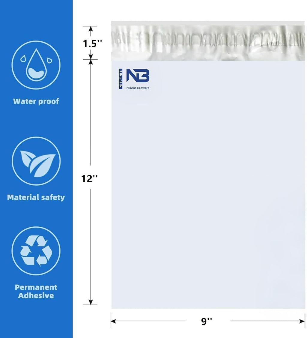NB 9x12 Inch – 100 Pcs White Poly Mailers Strong Adhesive Self-Seal Shipping Envelopes, Tear & Water Resistant