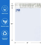 NB 9x12 Inch – 100 Pcs White Poly Mailers Strong Adhesive Self-Seal Shipping Envelopes, Tear & Water Resistant