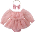 Newborn Baby Girl Romper Dress Flower Embroidery Tutu Princess Long Sleeve One-Piece Bodysuit Cake Smash Outfit