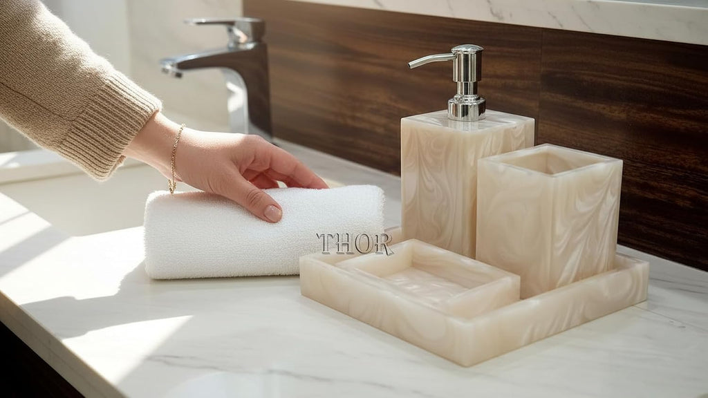 Stylish Luxury Bathroom Sets Stone - Bathroom Accessories Decor/Soap Dispenser, Tooth Brush Holder and Soap Dish and