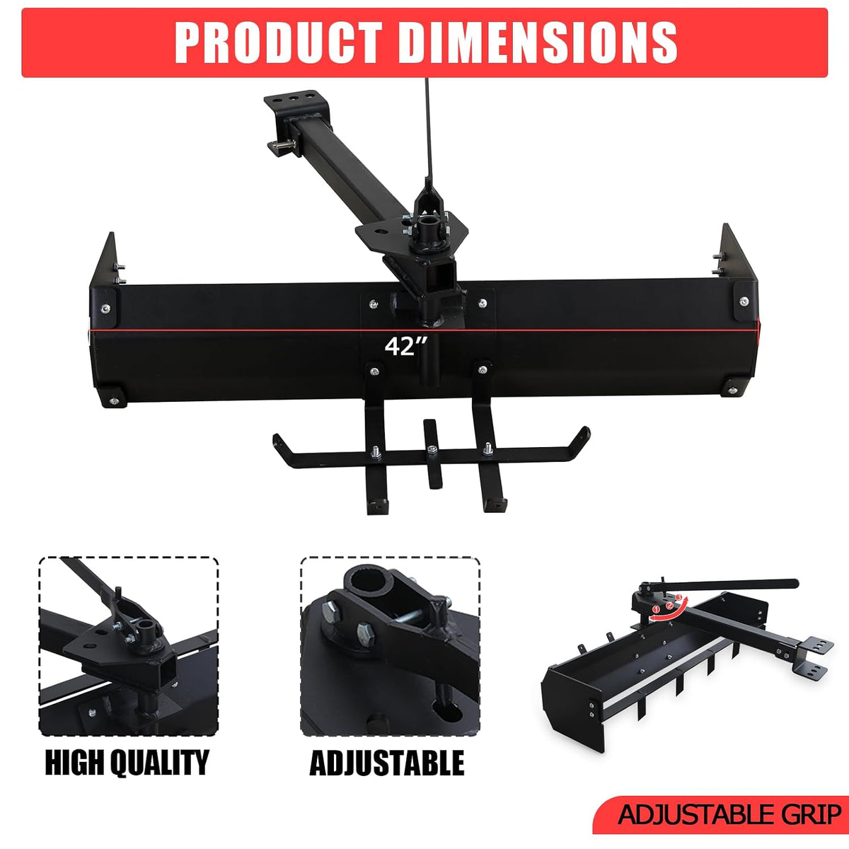 42" Tow Behind Box Scraper for ATVs, UTVs, Heavy-Duty Steel Construction with Powder Coating, Versatile Tractor Box