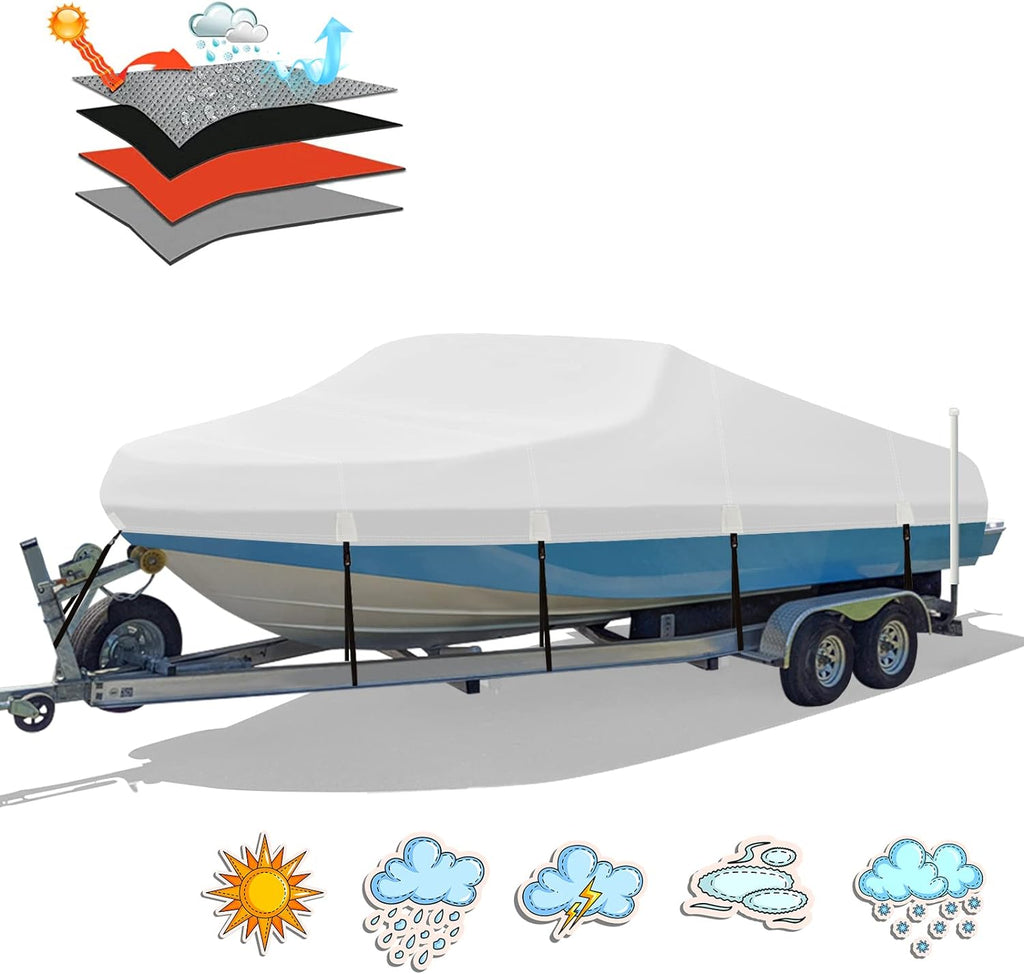 Waterproof 17-19FT Boat Cover, 1200D Heavy Duty Trailerable Cover | Marine Grade Oxford Fabric, UV & Tear Resistant