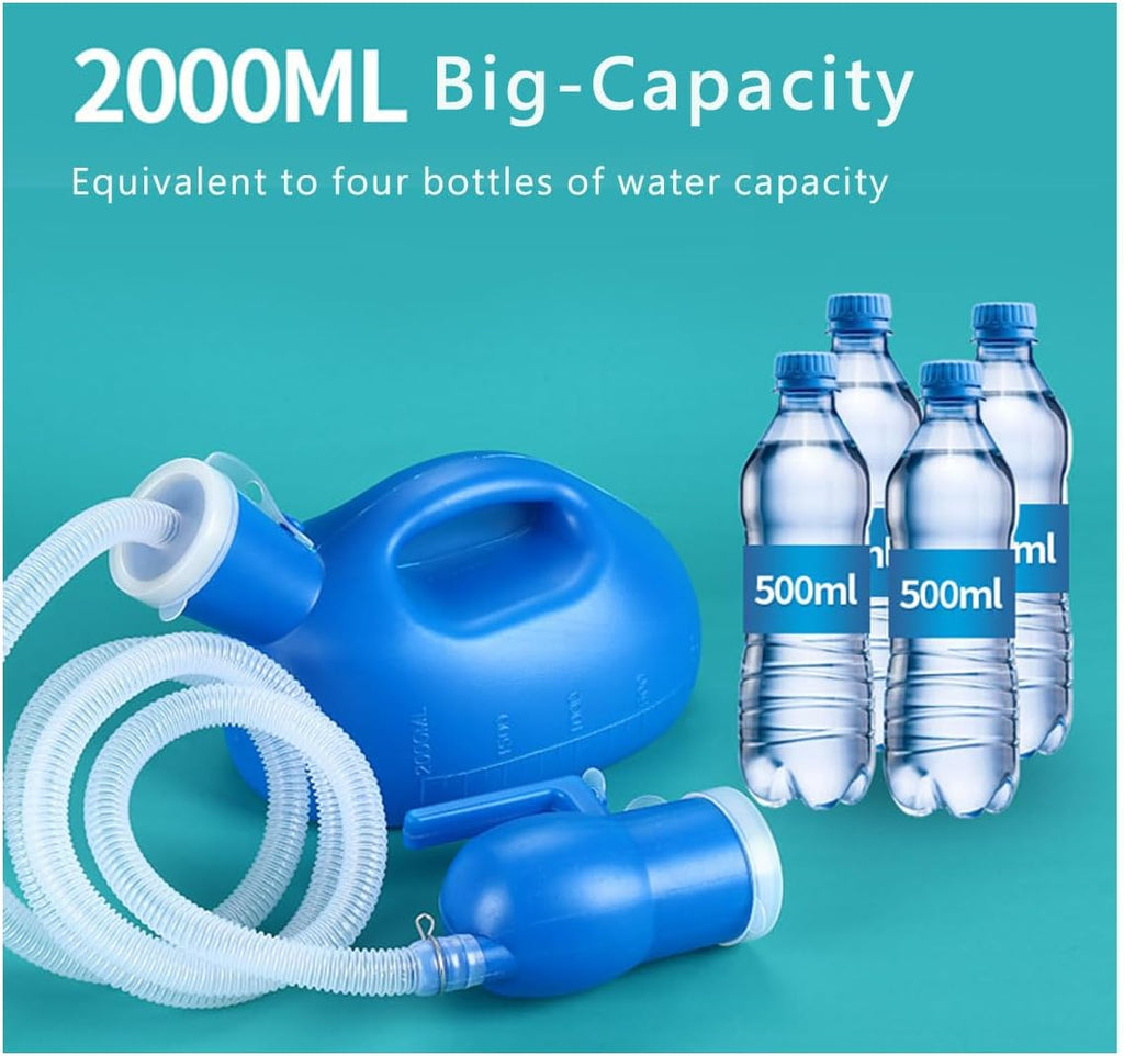 Male Urinal Bottle 68 OZ Portable Urinals for Men 59" Long Hose with Lid (Blue)