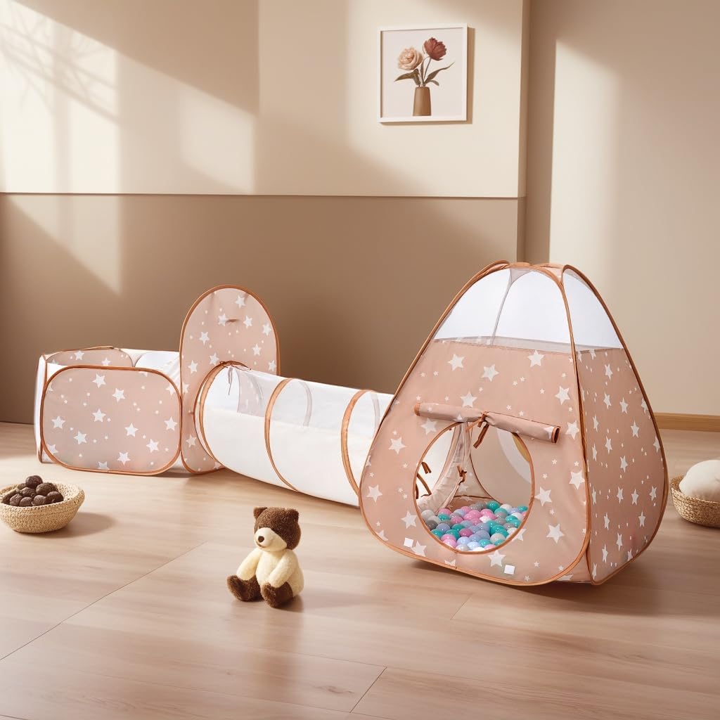 3 in 1 Pop Up Kids Play Tent with Ball Pit Indoor/Outdoor Playhouse | Baby Ball Pit tunnel toys for toddlers 1-3