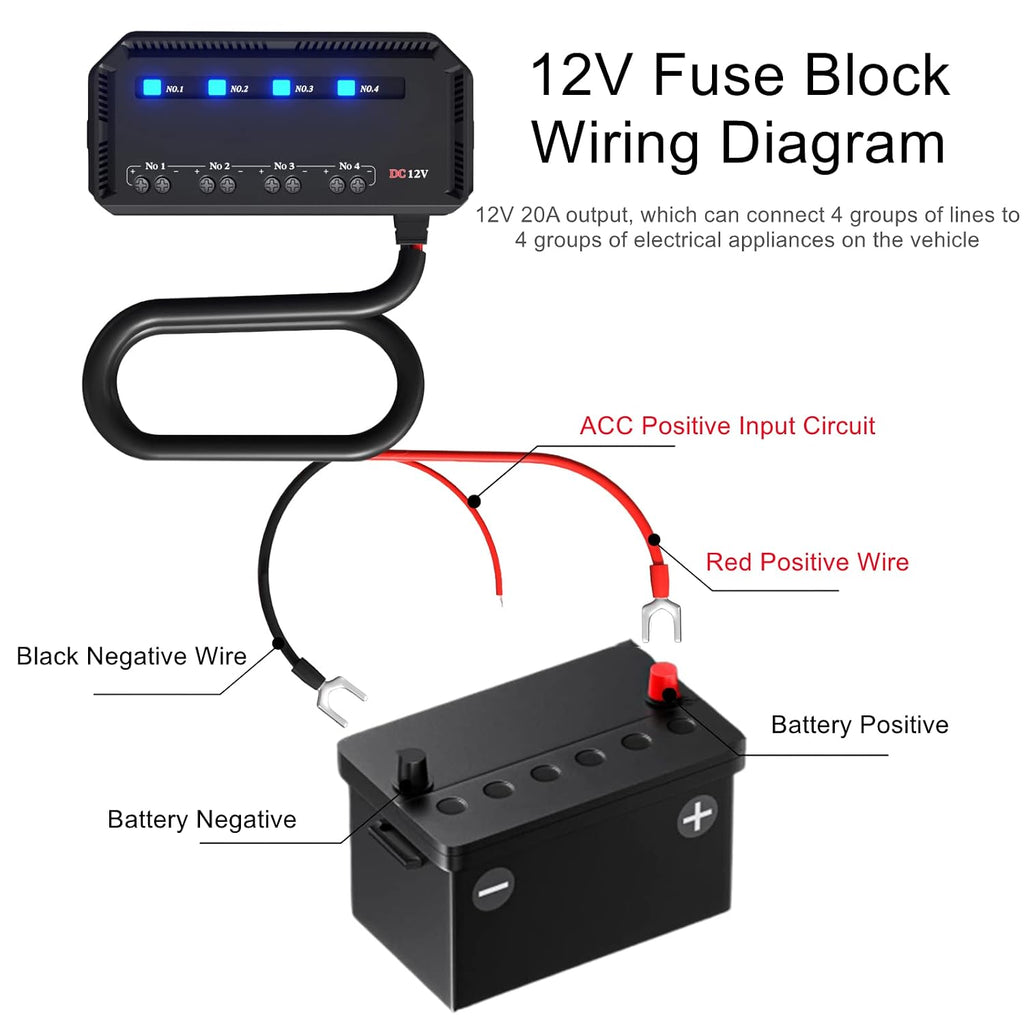 12v Fuse Block, Motorcycle Fuse Box 20A Low Profile Terminal Block | Low Profile Terminal Block Holder w/LED